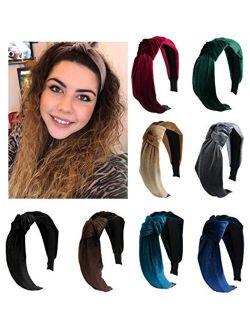 8 Pieces Wide Headbands Twist Knot Turban Headband Hair Band Velvet Hairband Elastic Hair Accessories for Women and Girls, 8 Colors