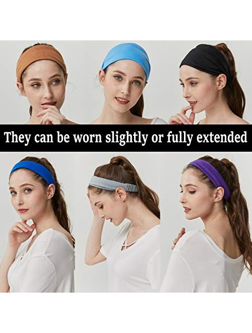 QING Headbands for Women Sweat Wicking Scarf Bandana Elastic Workout Headband Wrap Pack of 6