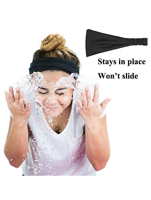 QING Headbands for Women Sweat Wicking Scarf Bandana Elastic Workout Headband Wrap Pack of 6