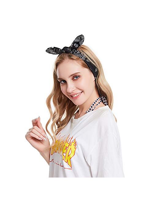 Yeshan Boho Bow Headbands for Women Vintage Paisley Bandana Flower Printed Hairband Elastic Rabbit ear Head Wrap Cute Hair Accessories,pack of 6