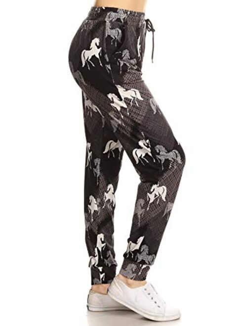 Leggings Depot Premium Women's Joggers Popular Print High Waist Track Pants (S-XL) BAT3