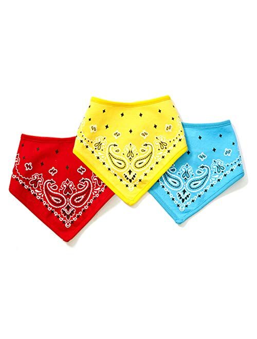 Hipsterkid Bandana Bibs, for Boys, Girls, Babies, Toddlers - Absorbent Mess Free - Soft Cotton/Polyester, Set of 3
