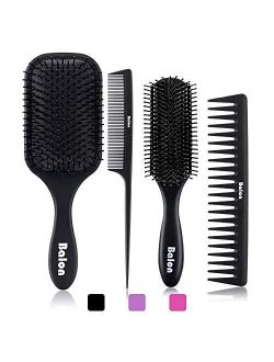 4Pcs Paddle Hair Brush, Detangling Brush and Hair Comb Set for Men and Women, Great On Wet or Dry Hair, No More Tangle Hairbrush for Long Thick Thin Curly Natural Hair