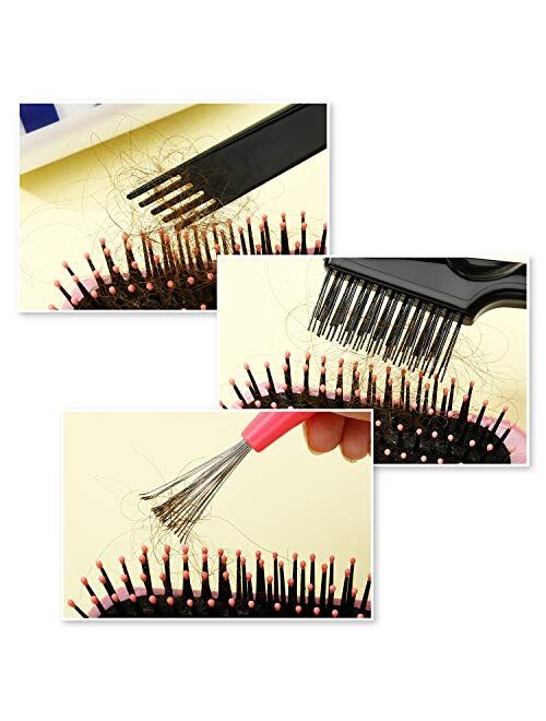 4 Pieces Comb Cleaner Brush Mini Hair Brush Comb Cleaning Brush Hair Brush Cleaning Cleaner Tool Remove Comb Embedded Tool for Removing Hair Dust Home Salon Use (Pink Pla
