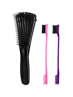 3 Pieces Detangling Brush Set with Edge Brush Double Sided, Hair Detangler for Afro America Textured 3a to 4c Kinky Wavy for Wet/Dry/Long Thick Curly Hair