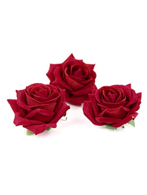 FIOBEE 2.75" Rose Hair Clip Flower Hairpin Rose Brooch Floral Clips for Woman Girl Party Wedding Pack of 3