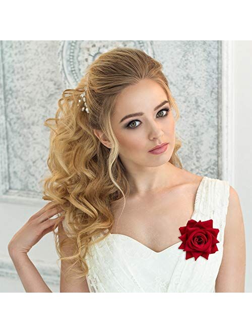 FIOBEE 2.75" Rose Hair Clip Flower Hairpin Rose Brooch Floral Clips for Woman Girl Party Wedding Pack of 3