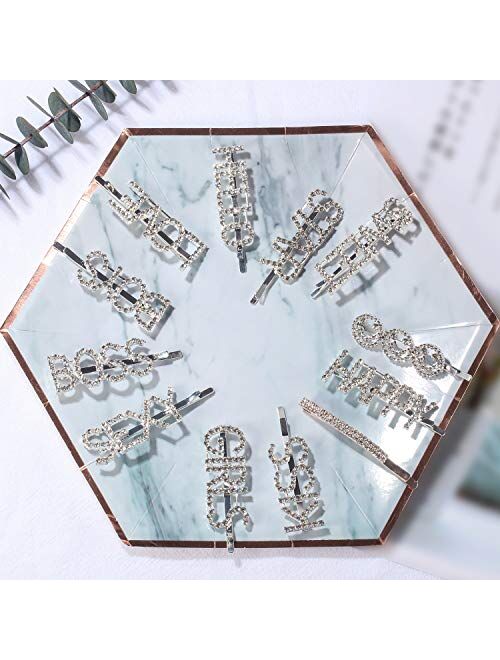 12 Pieces Word Hair Pins Letter Hair Clip Rhinestones Barrettes Pins Crystal Bobby Pins Metal Hair Clips Bling Handmade Rhinestones Hair Jewelry for Women Girls (Style Se