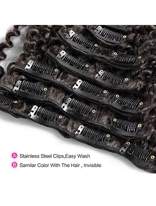 Clip in Human Hair Extensions Afro Jerry Curly 3B 3C Real Hair Clip in Extensions For Black Women Natural Black Color 100% Brazilian African American Hair Extensions