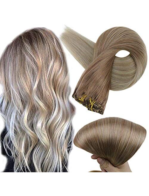 Full Shine Balayage Clip In Hair Extensions Remy Human Hair Clip On Hair Double Wefted Brazilian Remy Hair Extensions 12-24 Inch Hair Clip Ins