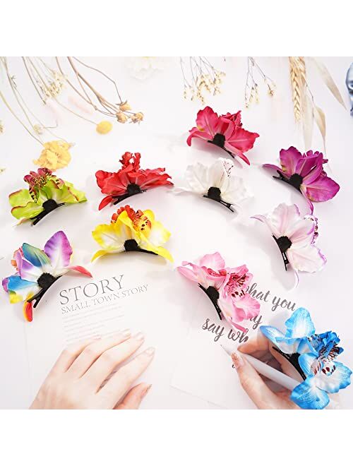 Cellot 10 Pieces Women Chiffon Flowers Hair Clips Butterfly Orchid Alligator Clips for Bridal Wedding Accessory Beach Party Wedding Event Decor