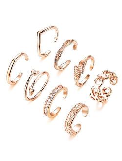 Finrezio 8PCS Adjustable Toe Ring for Women Girls Open Tail Ring Flower Knot Simple Toe Ring Gifts Jewelry Set