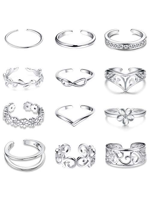 FUNRUN JEWELRY 3 PCS Sterling Silver Toe Rings for Women Minimalistic Open Adjustable Rings Foot Jewelry Set