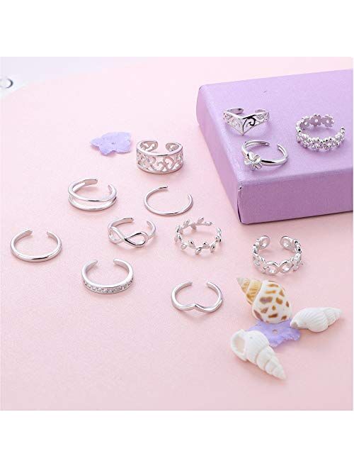 Jstyle 12Pcs Adjustable Toe Rings for Women Girls Various Types Band Open Toe Ring Set Women Gift Jewelry