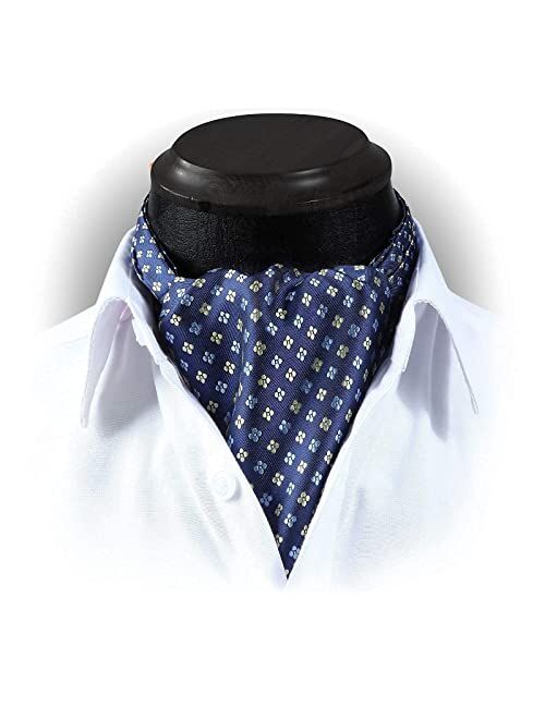 HISDERN Stripe Check Cravat Ascot Tie for Men Wedding Party Cravat Scarf