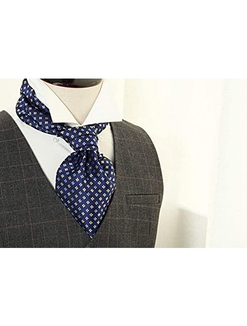 HISDERN Stripe Check Cravat Ascot Tie for Men Wedding Party Cravat Scarf 