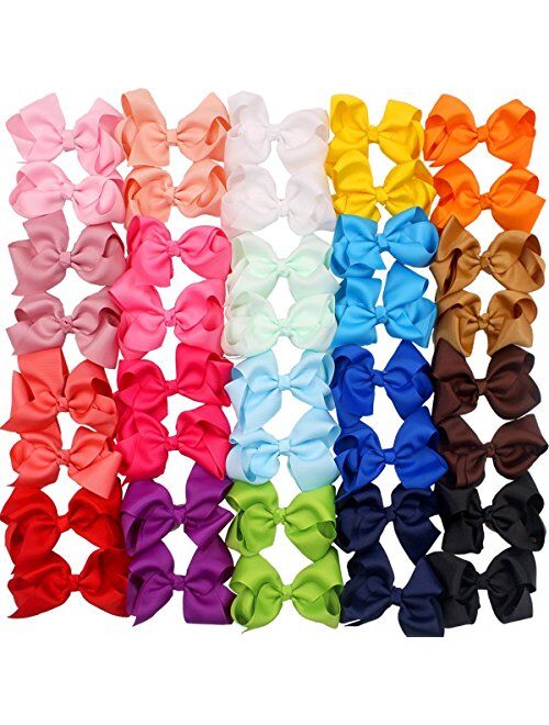 40 Pieces 4.5 Inch Hair Bows Clips Grosgrain Ribbon Boutique Hair Bow Alligator Clips For Girls Teens Toddlers Kids (20 Colors in Pairs)