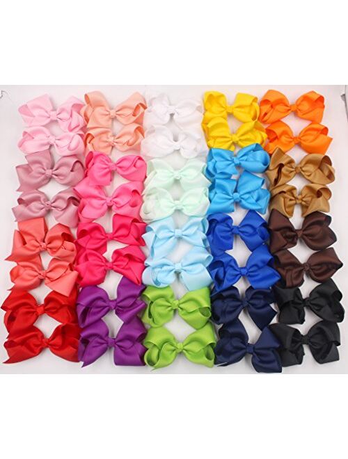 40 Pieces 4.5 Inch Hair Bows Clips Grosgrain Ribbon Boutique Hair Bow Alligator Clips For Girls Teens Toddlers Kids (20 Colors in Pairs)