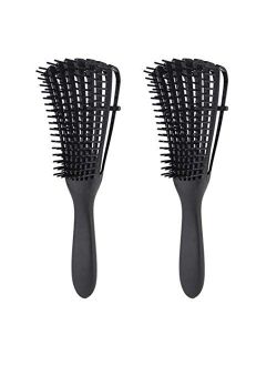 2 Pack EZ Detangling Brush Comb for Natural Hair Detangler for Afro America Hair 3a to 4c Kinky Curly Wavy Detangle Easily with for Wet/Dry/Long Thick Hair, Apply Conditi