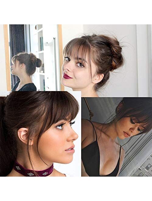 Clip in Air Bangs Remy Human Hair Extensions One Piece Front Neat Air Fringe Hand Tied Straight Flat Bangs Clip on Hairpiece for Women