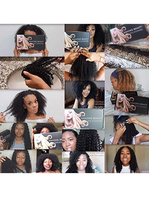 ABH AmazingBeauty Hair 8A 100 Remy 3C and 4A Kinkys Curly Clip in Human Hair Extensions, Double Weft Remy Human Hair for Black Women, 120 Gram, Jet Black 1