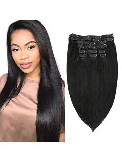 Brazilian Virgin Human Hair Grade 8A Natural hair Clip In Hair Extensions for Women 120g 10Pcs/set for Full Head Double Weft 1B Natural Black Apeasex Hair
