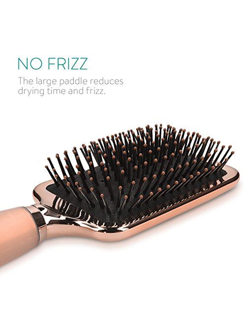 Navaris Paddle Brush Large Detangling Styling Hairbrush for All Hair Types with Conforming Comfort Gel Handle Metallic Rose Gold