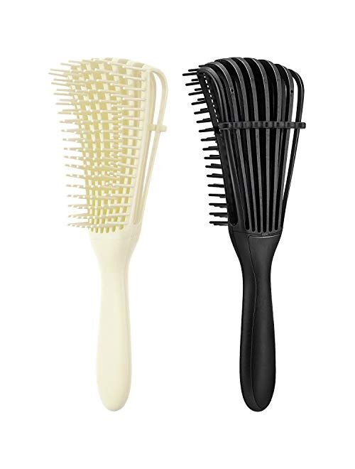 2 Pieces Detangling Brush for Afro America/African Hair Textured 3a to 4c Kinky Wavy/Curly/Coily/Wet/Dry/Oil/Thick/Long Hair, Knots Detangler Easy to Clean