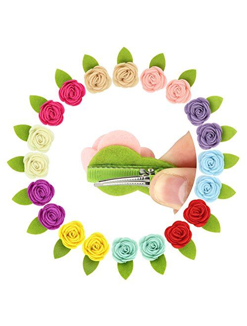 QtGirl Mini Felt Hair Clips Felt Flower Hair Accessories Non Slip Barrettes for Baby Girls Toddlers Kid Party Favor In Pairs 20Pcs