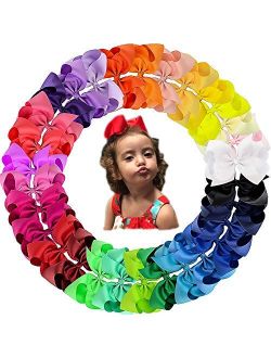 Oaoleer 30 Colors 4 Inch Hair Bows Clips Grosgrain Ribbon Bows Hair Alligator Clips Hair Barrettes Hair Accessories for Girls Toddler Infants Kids Teens Children