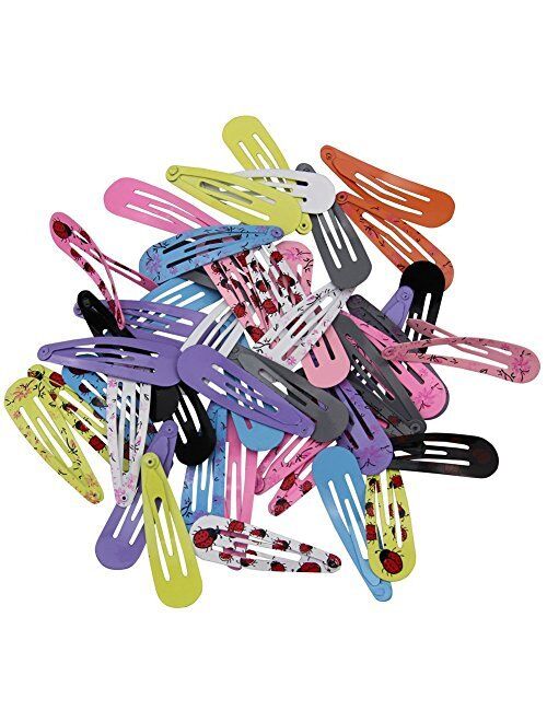 QtGirl Snap Hair Clips 72-126pcs 2" Metal Hair Clip Barrettes for Girls with Patterns in Pairs