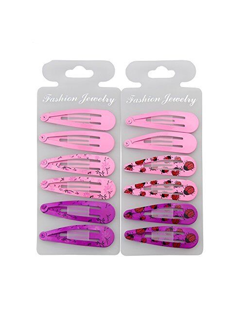 QtGirl Snap Hair Clips 72-126pcs 2" Metal Hair Clip Barrettes for Girls with Patterns in Pairs
