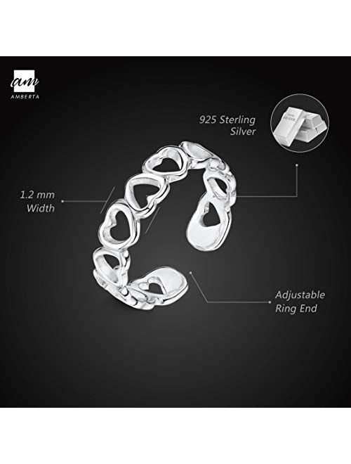 Amberta 925 Sterling Silver - Toe and Midi Ring for Women - Adjustable Fit - Various Styles