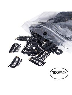 SWACC 100 Pcs U Shape Metailic Snap Clips ins for Hair Extension Hairpiece DIY Snap-Comb Wig Clips with Rubber