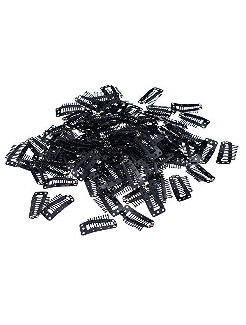 SWACC 100 Pcs U Shape Metailic Snap Clips ins for Hair Extension Hairpiece DIY Snap-Comb Wig Clips with Rubber