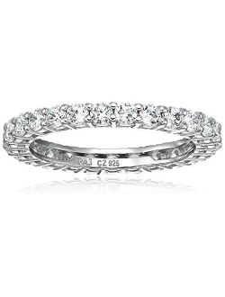 Plated Sterling Silver Round-Cut Cubic Zirconia All-Around Band Ring