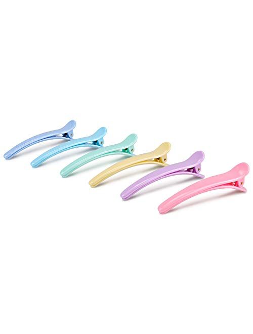 Rioa 12 Pcs Hair Clips-Professional Non-Slip Multicolor Plastic Duck Teeth Bows Hair Clips with Anti-slip Ergonomic designCrocodile Hair Styling for Women and Girls + Ide