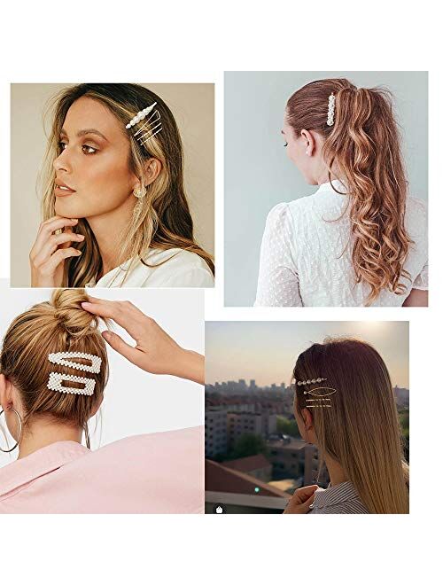 Syeenify Fashion Hair Clips Set, 20 PCS Pearls Hair Clips Acrylic Resin Hair Barrettes, Hollow Geometric Hair Clip Hairpins for Women Girls and Ladies Headwear Styling To