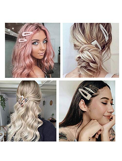 Syeenify Fashion Hair Clips Set, 20 PCS Pearls Hair Clips Acrylic Resin Hair Barrettes, Hollow Geometric Hair Clip Hairpins for Women Girls and Ladies Headwear Styling To