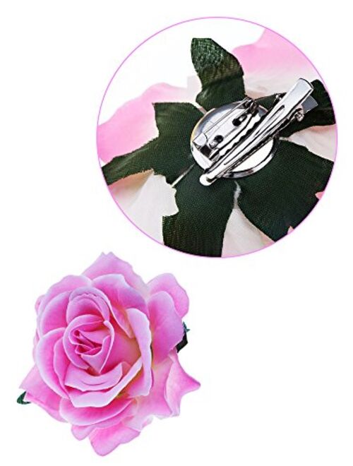 Outus 15 Pieces Rose Flower Hairpin Hair Clip Flower Pin Up Flower Brooch