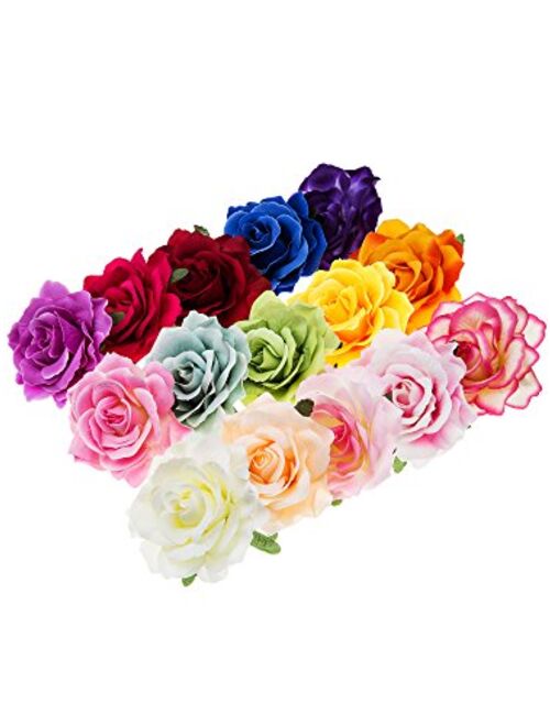 Outus 15 Pieces Rose Flower Hairpin Hair Clip Flower Pin Up Flower Brooch