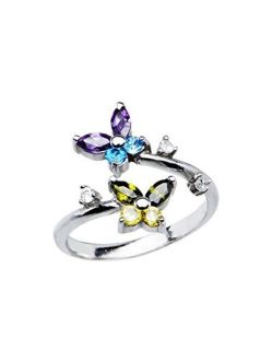 925 Sterling Silver Toe Ring Butterfly CZ. Size Adjustable