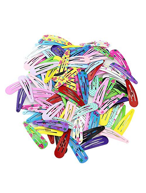 100pcs 2 Inch Hair Clips No Slip Metal Hair Clips Snap Barrettes for Girls Toddlers Kids Women Accessories 20 Colors (Assorted Color)