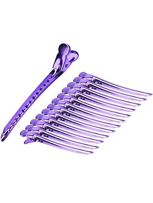 Metal Alligator Hair Clips - Rustproof Metal Curl Styling Salon Alligator Hair Clips, for Holes for Hair Styling - purple, 12 Packs