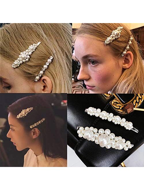 Pearls Hair Clips for Women Girls 4pcs Large Bows/Clips/Ties for Birthday Valentines Day Gifts Bling Hairpins Headwear Barrette Styling Tools Accessories 