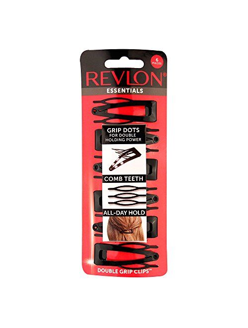 Revlon Double Grip Black Hair Clips, 6 count