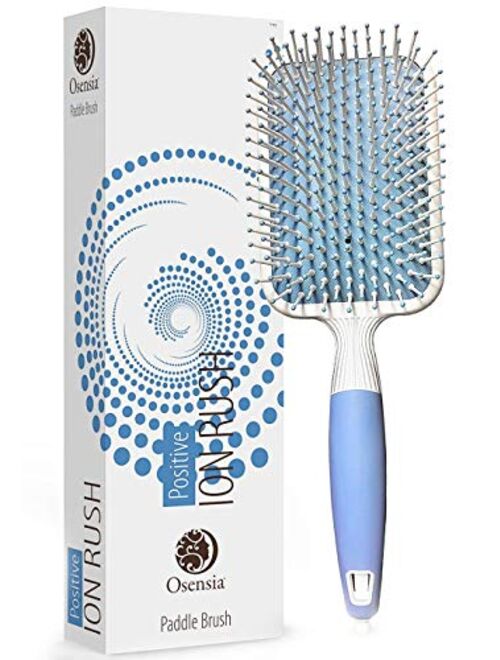 Hair Paddle Brush with Ionic Minerals - Thick Hair Brush for Men and Women, for Blow Drying, Straightening - Gentle Bristles, Easy Comfort Grip Flat by Osensia
