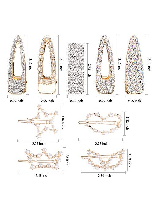 9 Pcs Shining Hair Clips, Teenitor Ultra Sparkly 5 Pcs Large Size Rhinestone Hair Alligator Clip And 4 Pcs Pearl Barrettes For Women Girl Hair Styling Accessories Christm