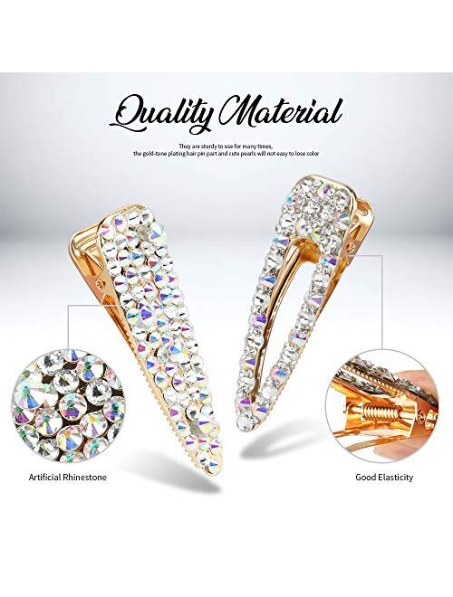 9 Pcs Shining Hair Clips, Teenitor Ultra Sparkly 5 Pcs Large Size Rhinestone Hair Alligator Clip And 4 Pcs Pearl Barrettes For Women Girl Hair Styling Accessories Christm