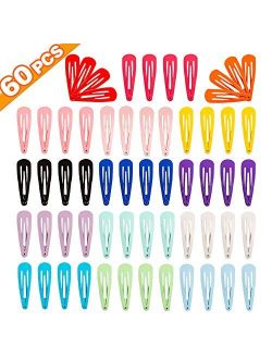 60PCS Snap Hair Clips, ASFOS Premium Kids Barrettes Metal Non Slip Hair Bow Clips for Girls Toddler, 2 Inch 15 Colors